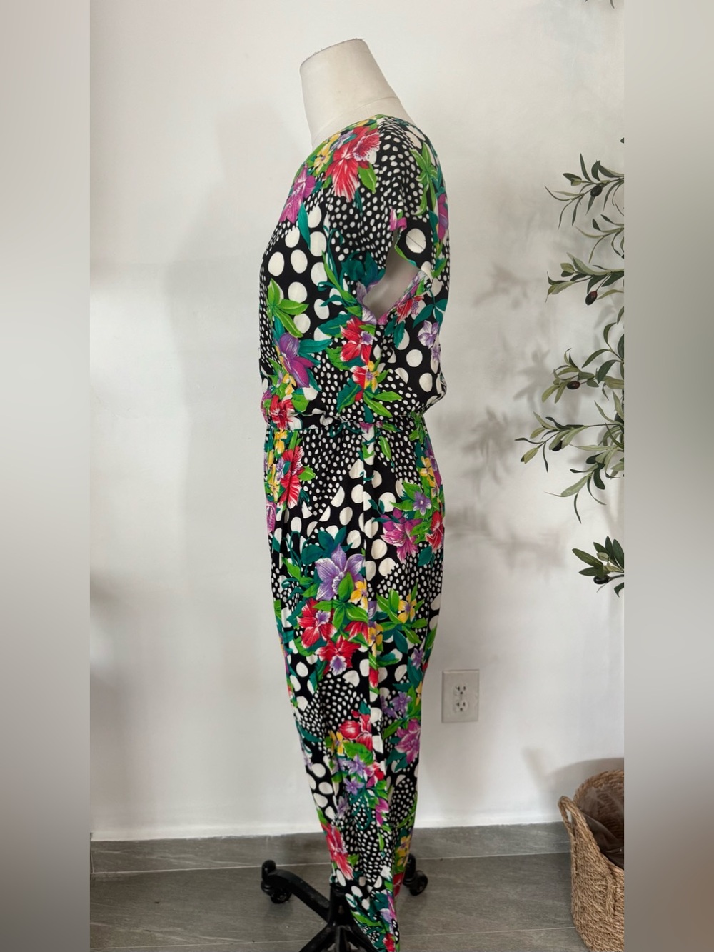 L.A. Gal Vintage Floral Polka Dot Jumpsuit Size 9/10 Padded Shoulders Retro 80s - Picture 3 of 9